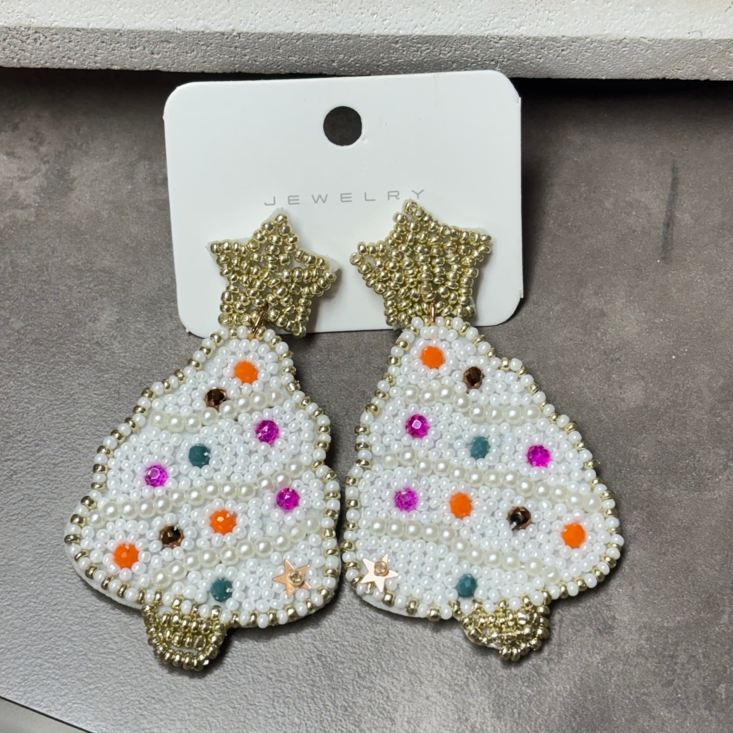 Christmas Statement Seed Bead Post Back Earrings Christmas Tree