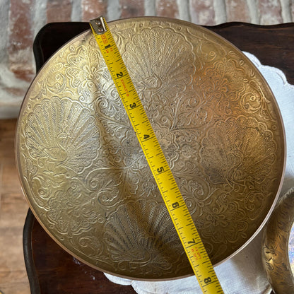 Solid Brass Peacock Etched Bowl or Floral Etched Bowl