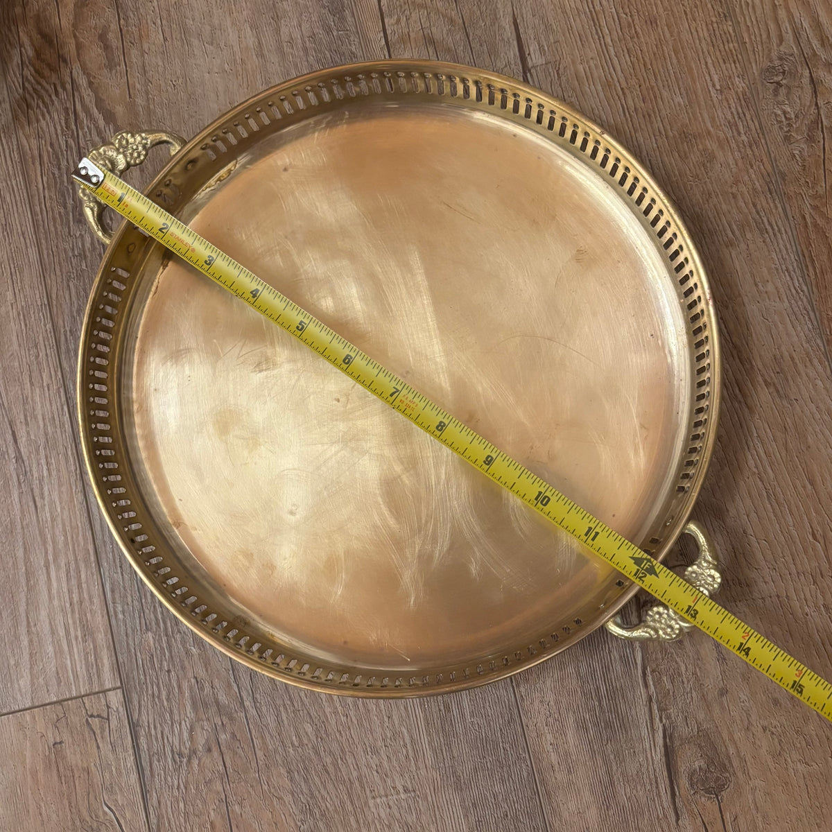 Brass Tray with Floral Embossed Handles • 3 sizes