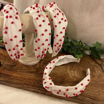 Valentine’s Day: White Headband with Red Beads