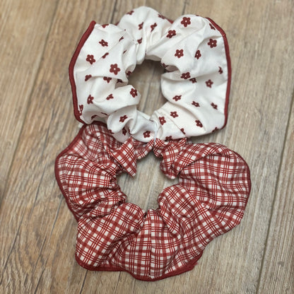 Red and White Printed Hair Scrunchie