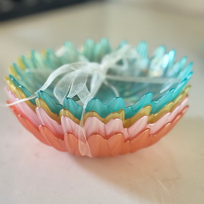 Akcam Turkish Glass Dessert Bowls Set of 4 Pastel Blue Orange Yellow Pink • NEW but Vintage