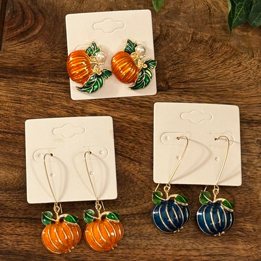 Fall Pumpkin Dangle or Post Back Earrings in Fall Colors