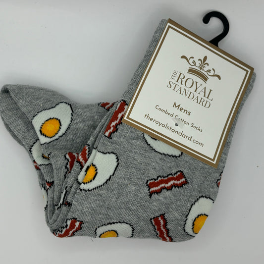 Mens Bacon and Eggs Socks in the colors Gray/Red/White • One Size