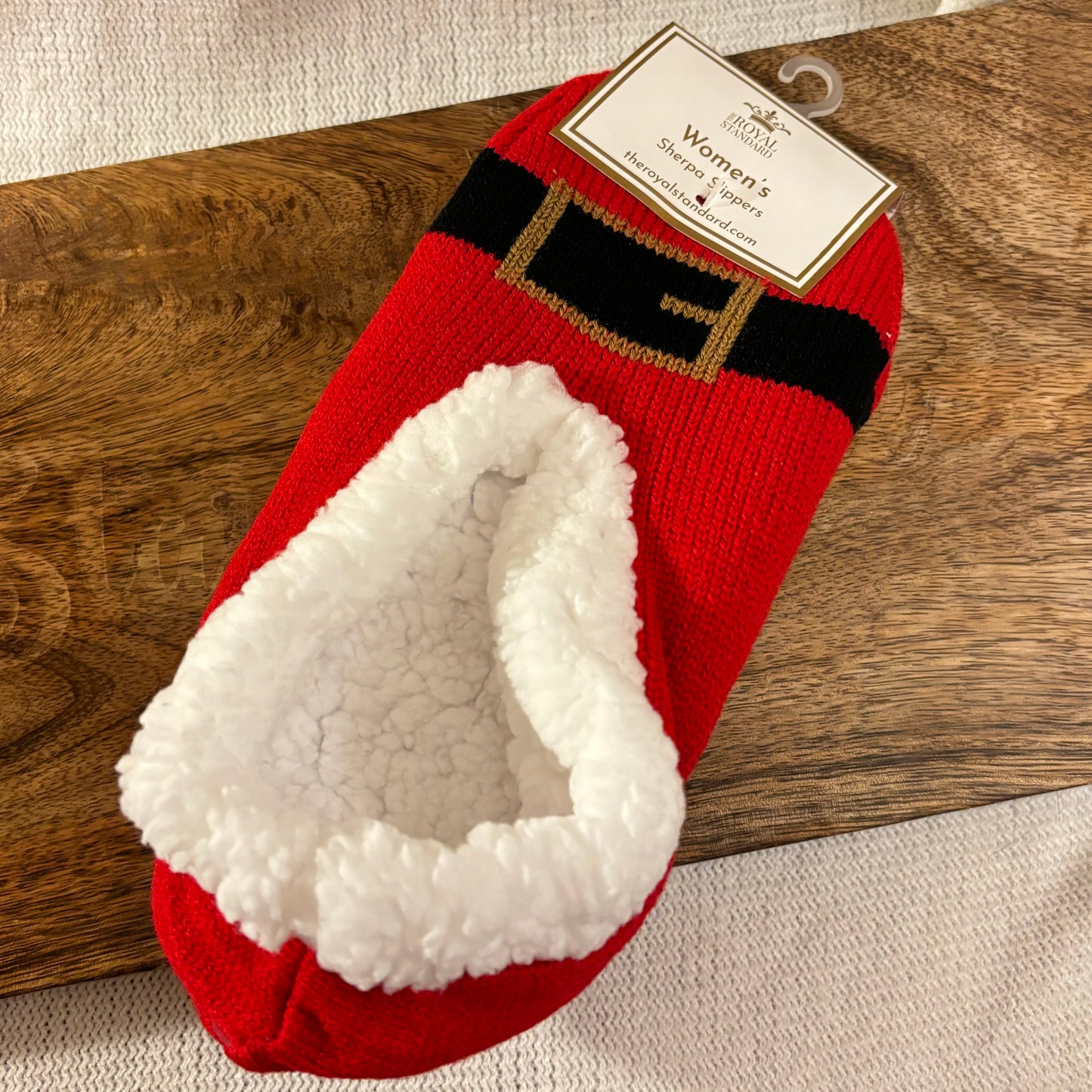 Women's Santa Belt Sherpa Slippers Red/White