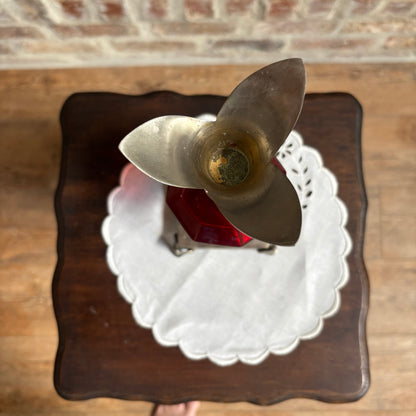 Hollywood Regency Style Candlestick Holder Featuring a Multi-faceted Ruby Red Glass (or lucite)