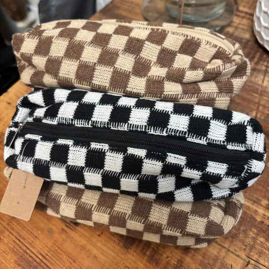 Checkered Print Lined Cosmetic/Pencil Bags