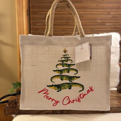 Gator Christmas Tree Gift Tote White/Green/Red  12x10x8