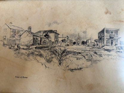 Pair of Framed Panoramic Prints Featuring Architectural Sketches of Historic Texas
