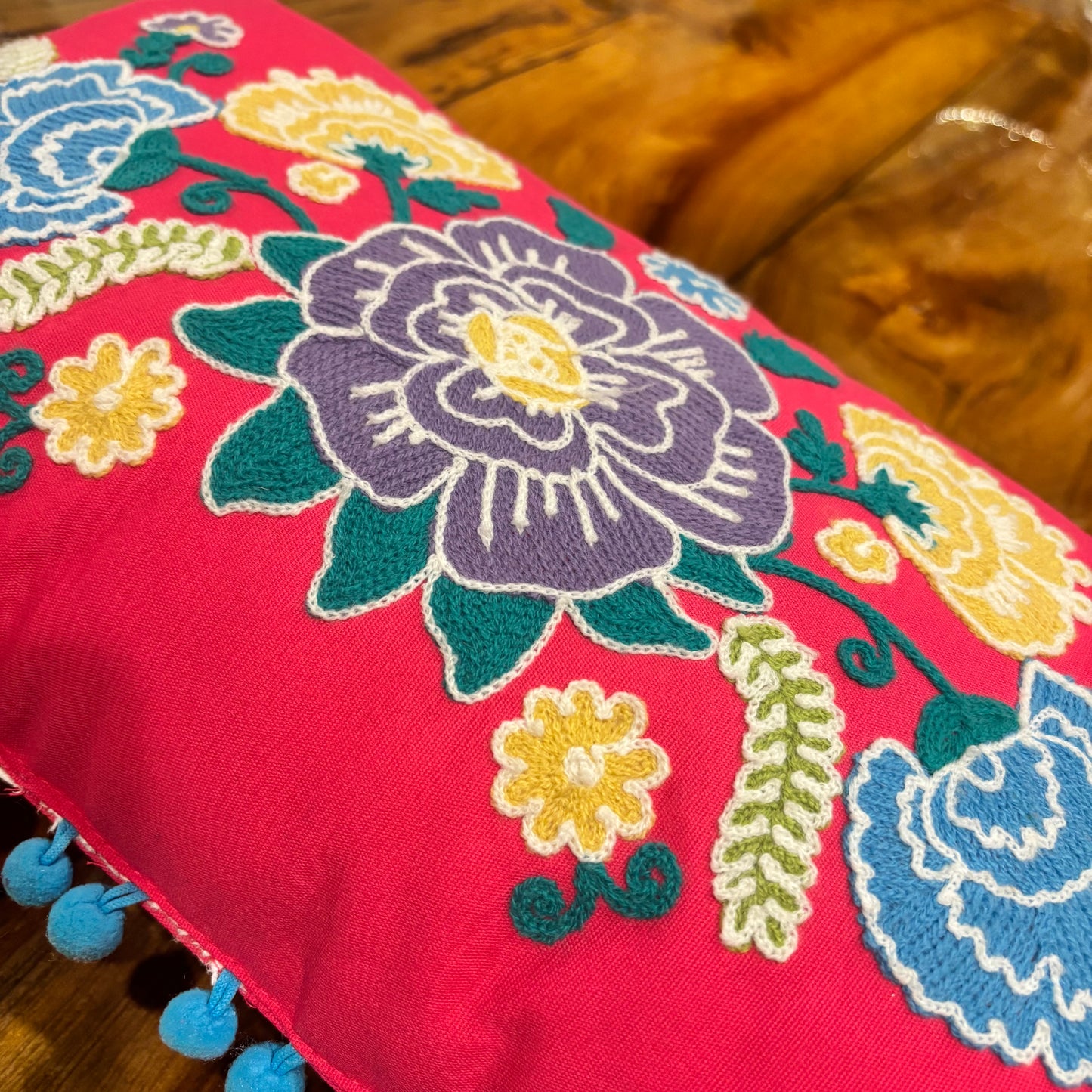 decorative embroidered floral throw pillow