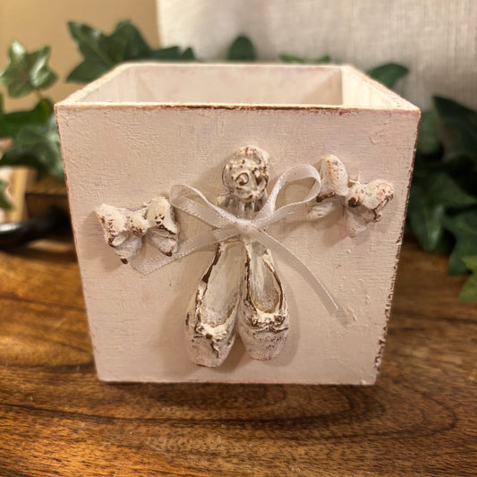 Handmade Casted Ballerina Slippers with Sweet Bow on an Open Box