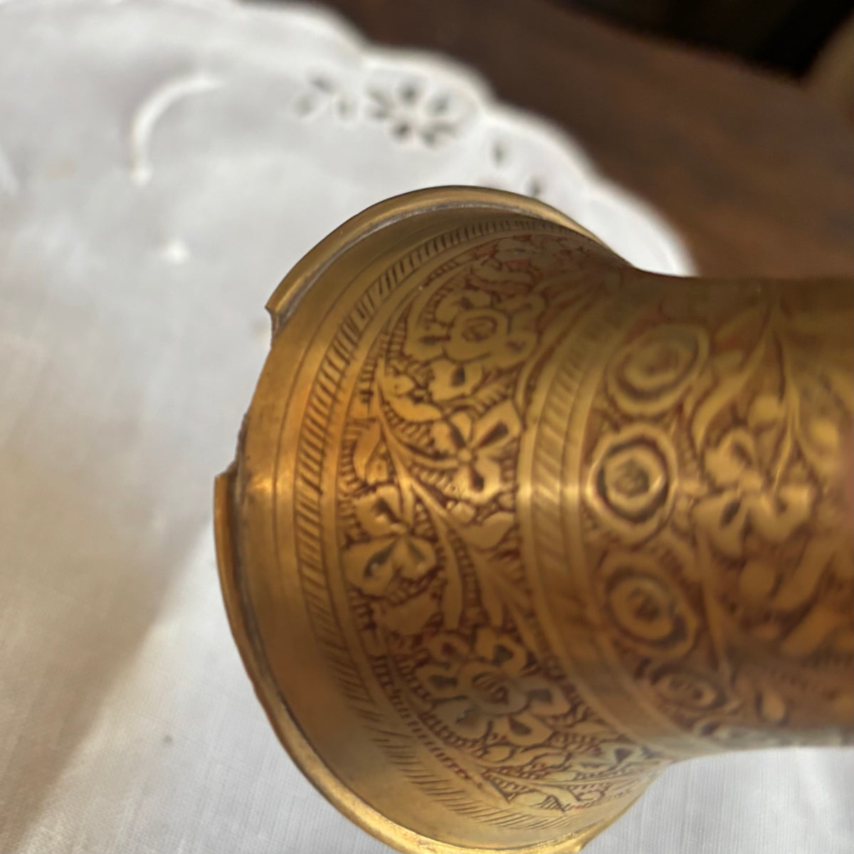 Etched Floral Brass Vase