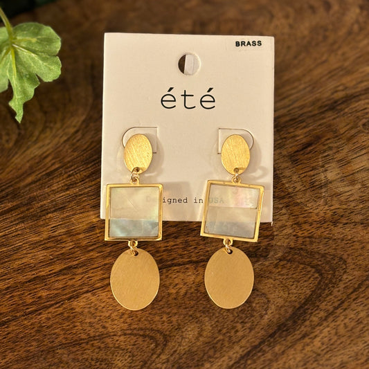 Gold Post Back Earrings with Mother of Pearl Square