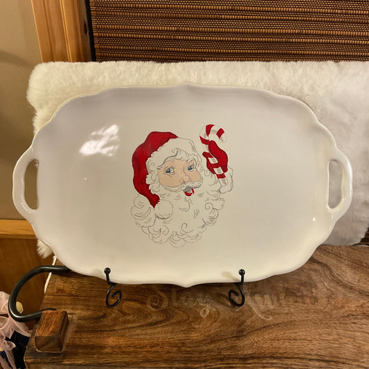 Candy Cane Santa Platter   White/Red 16.5x10