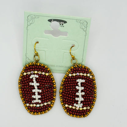 Football Seed Bead Dangle Earrings