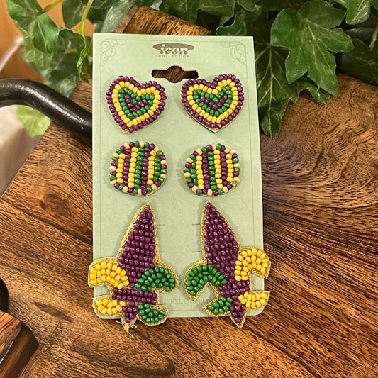 Mardi Gras Crawfish Seed Bead Post Back Earrings