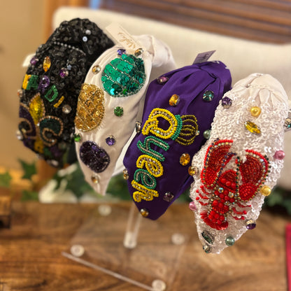 Mardi Gras Top Knot Headband with Sequins