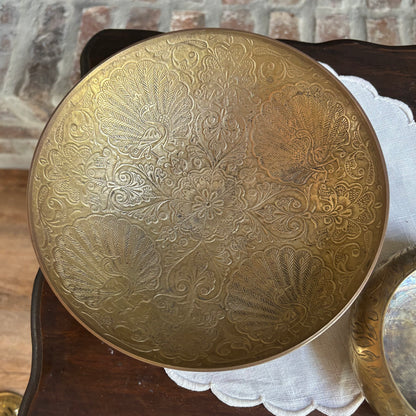Solid Brass Peacock Etched Bowl or Floral Etched Bowl