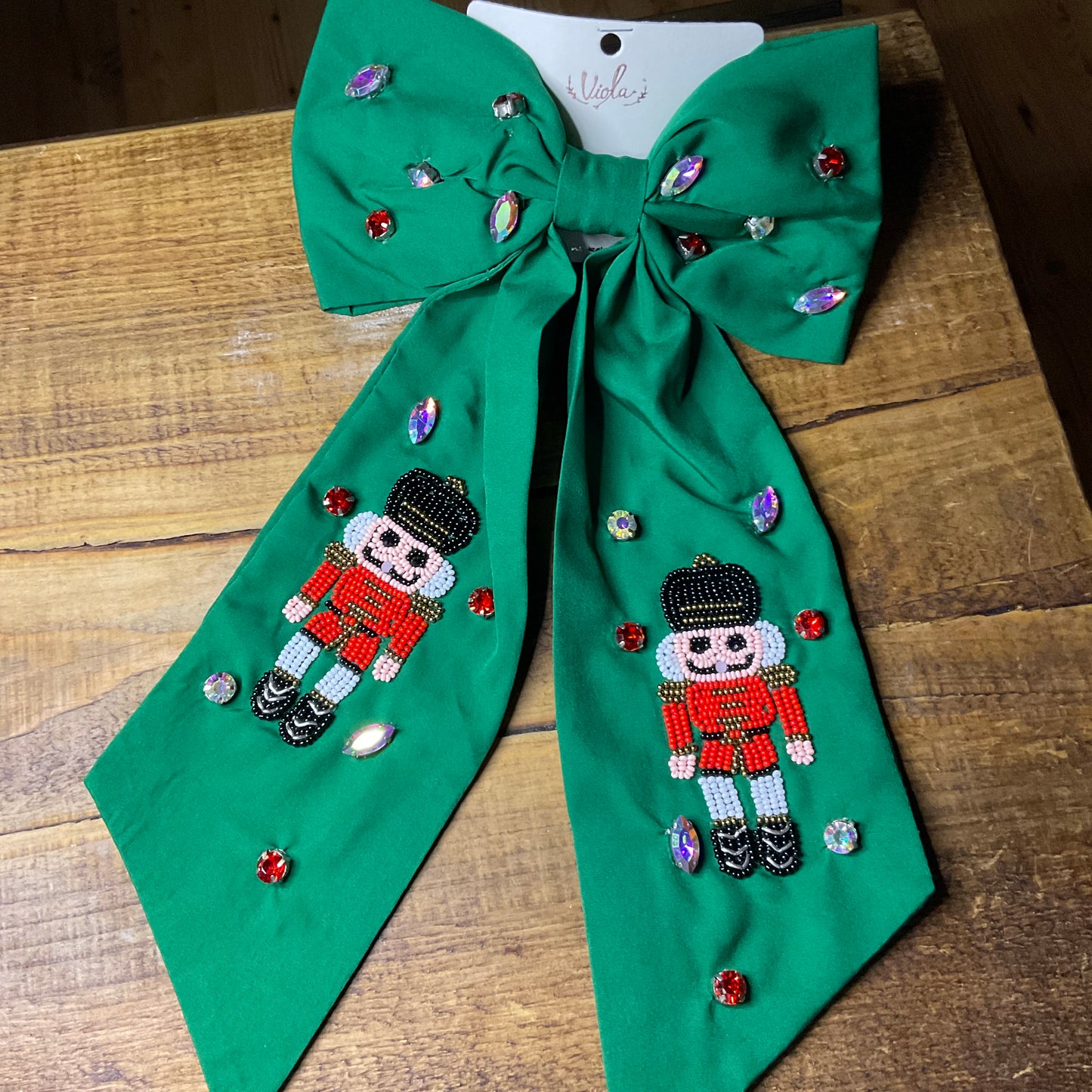 Christmas Hair Bow Featuring Seed Bead and Colored Stones