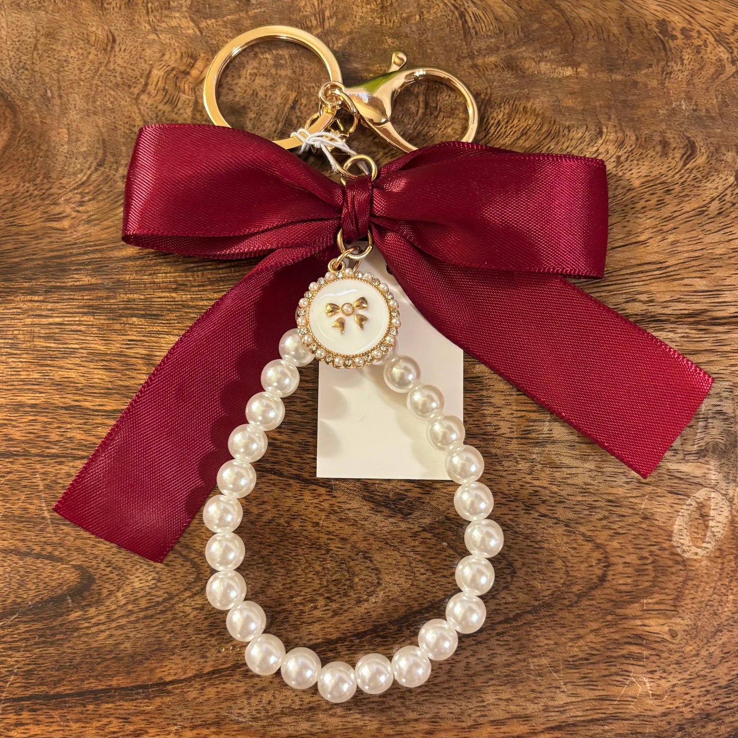 Fabric Bow And Pearl Keychain with Bow Charm or All Pearl Keychain