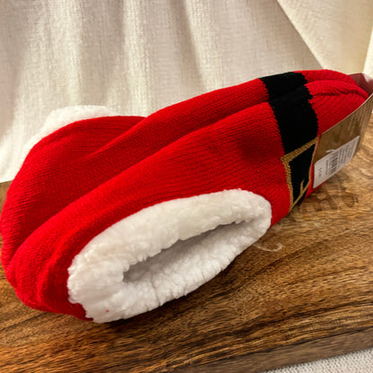 Women's Santa Belt Sherpa Slippers Red/White