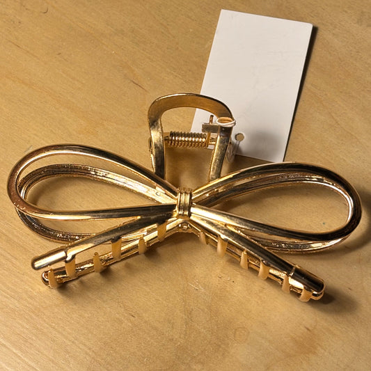 Hair Claw Clip 3” Bow Gold Metal
