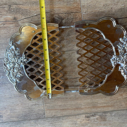 Vintage Silver-Plated Royal Doulton Old Country Rose Expandable Lattice Trivet Tray