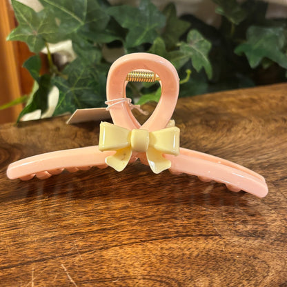 Bow Hair Claw Clip 4” Cream or Pink