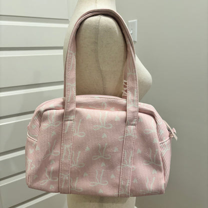 Pink Bag with White Bows Decorated with Ribbon and Pearls