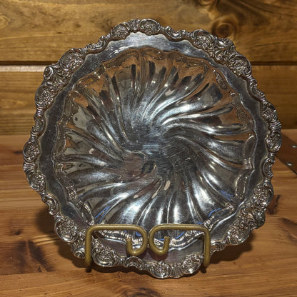 60s Wallace Baroque Silverplate Swirl Scalloped Bon Bon Serving Bowl