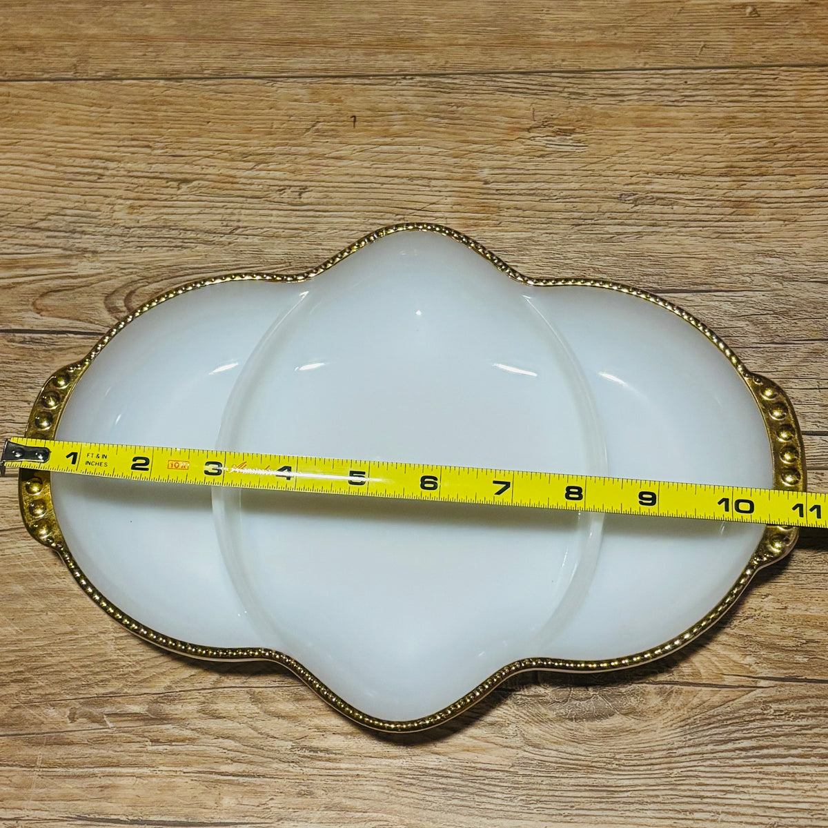Fire King Milk Glass With Gold Trim Divided Dish