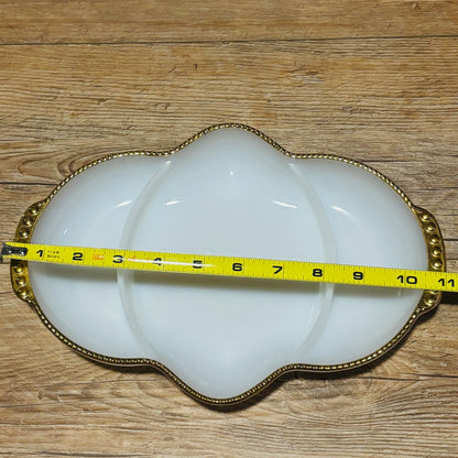 Fire King Milk Glass With Gold Trim Divided Dish