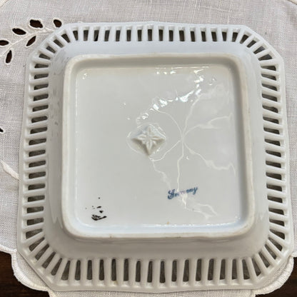Schumann Reticulated Square Candy Dish, Couple in Garden 7"
