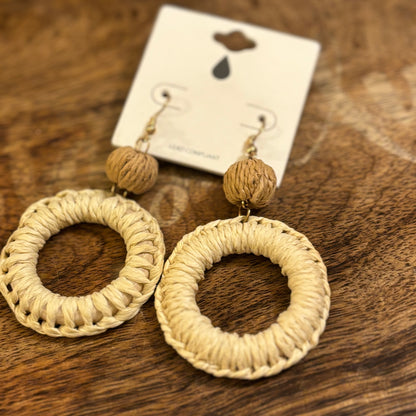 Double Circle Rattan Round Dangle Earrings