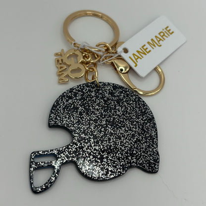 "GO TEAM" Charm and Navy or Gold Glitter Football Helmet Keychain