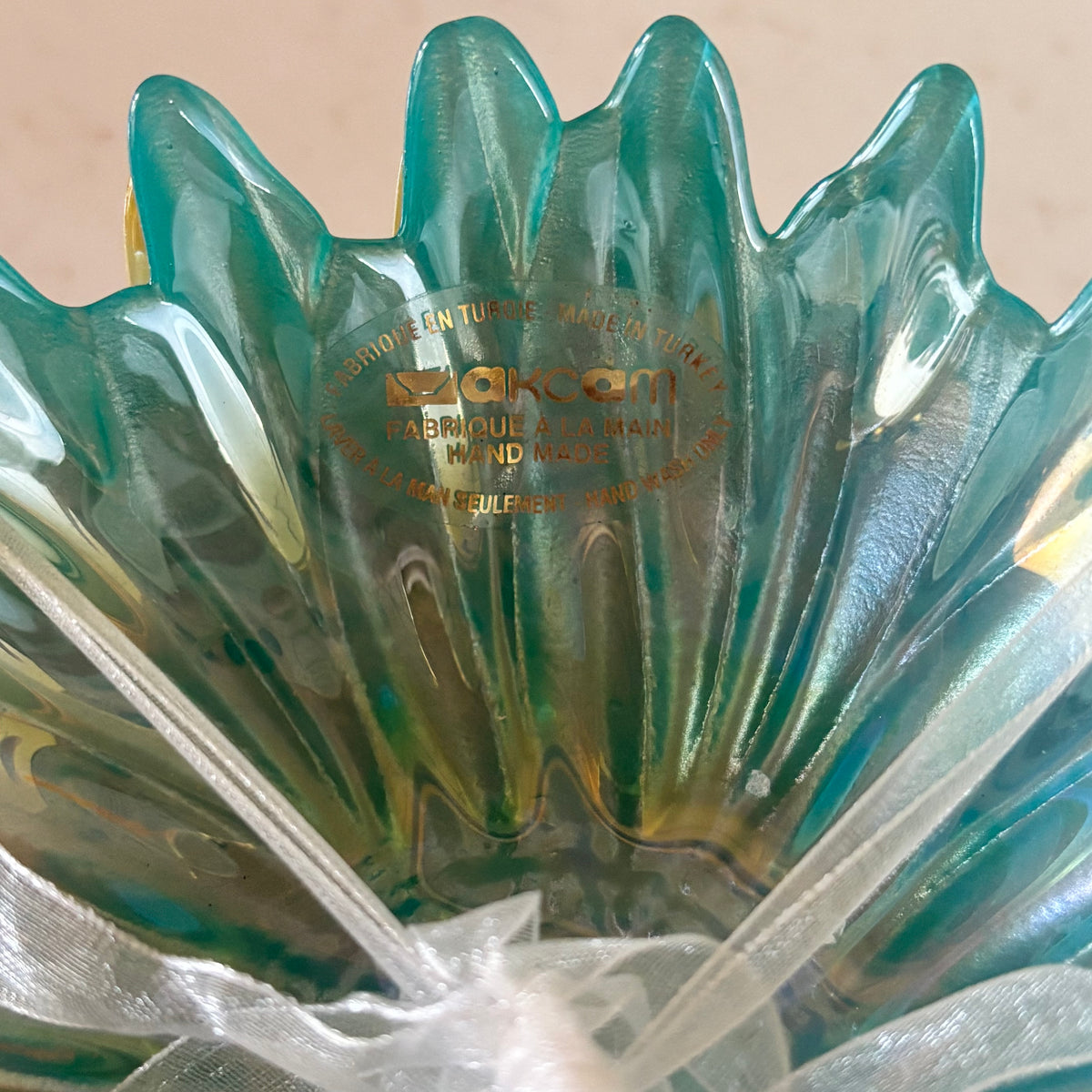 Akcam Turkish Glass Dessert Bowls Set of 4 Pastel Blue Orange Yellow Pink • NEW but Vintage