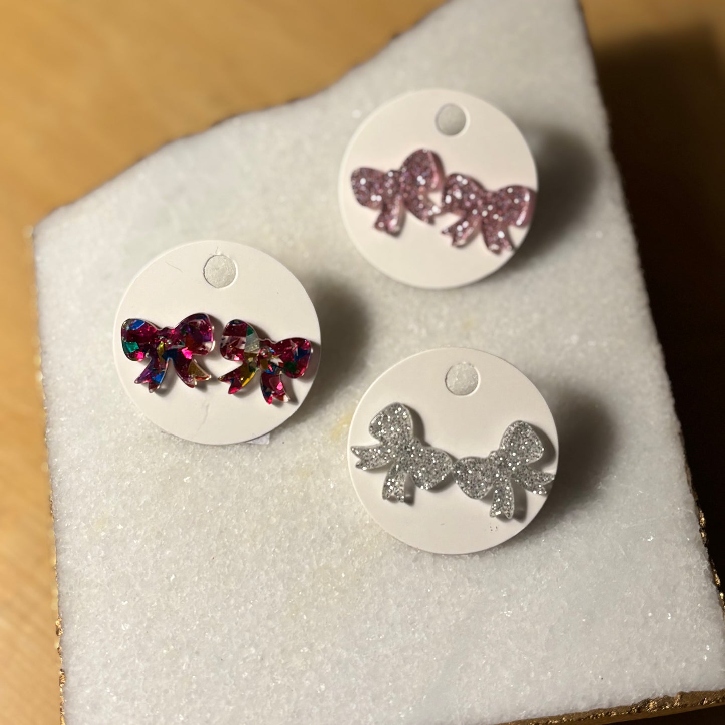 Acrylic Bow Post Back Earrings