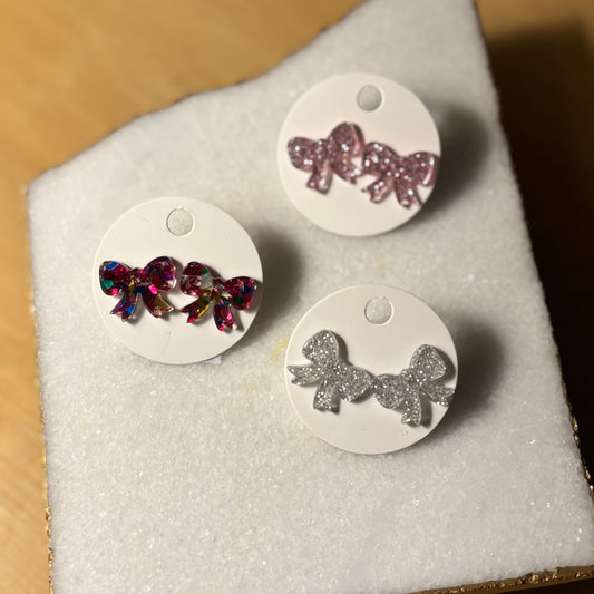 Acrylic Bow Post Back Earrings