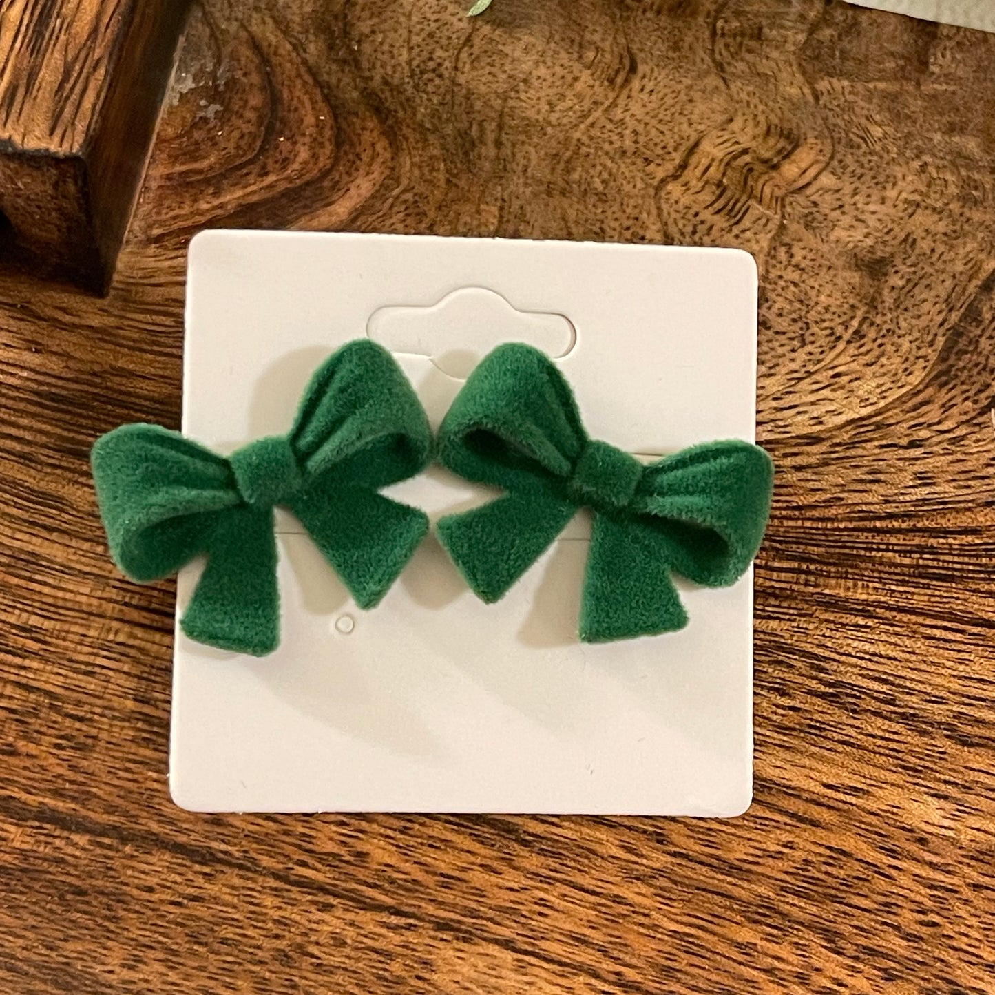 Green Velvet ‘Bow’ Post Back Earrings