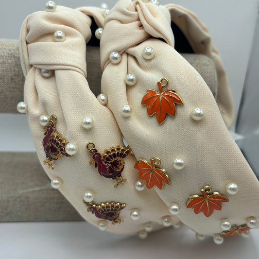 Fall Leaves or Turkey Headbands Embellished with Pearls