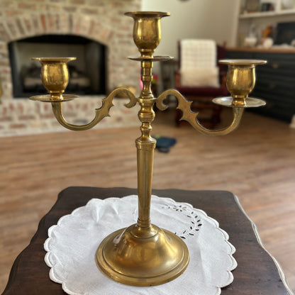 Triple Arm Brass Candlestick Candle Holder Drip Catchers • Vintage