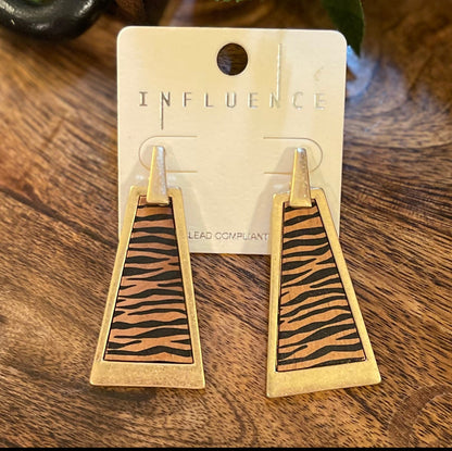 Tiger Print Leather Dangle Earrings