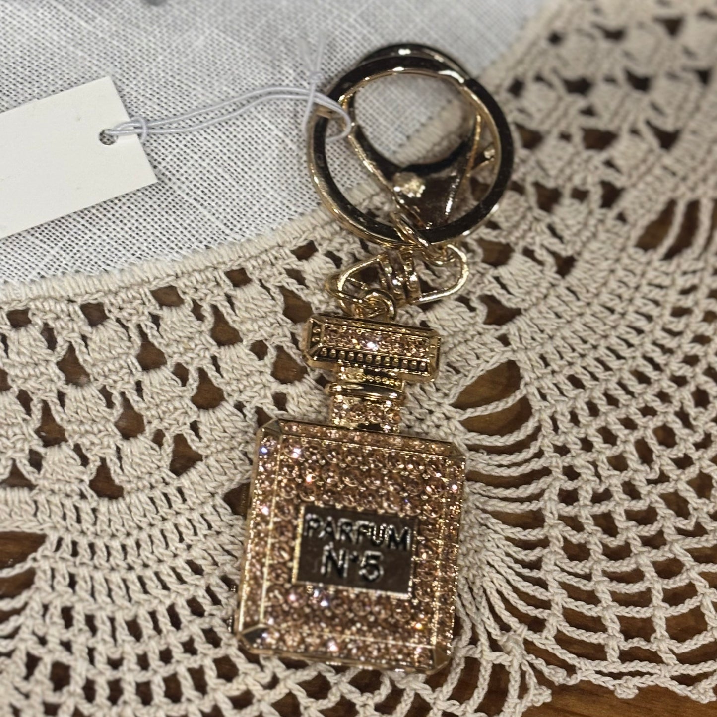 Rhinestone Embellished Parfum Shaped Keychain
