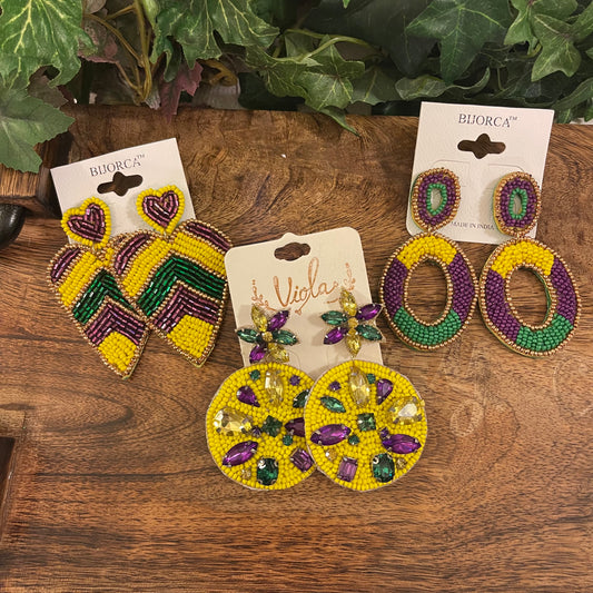 Mardi Gras: Seed Bead Drop Earrings