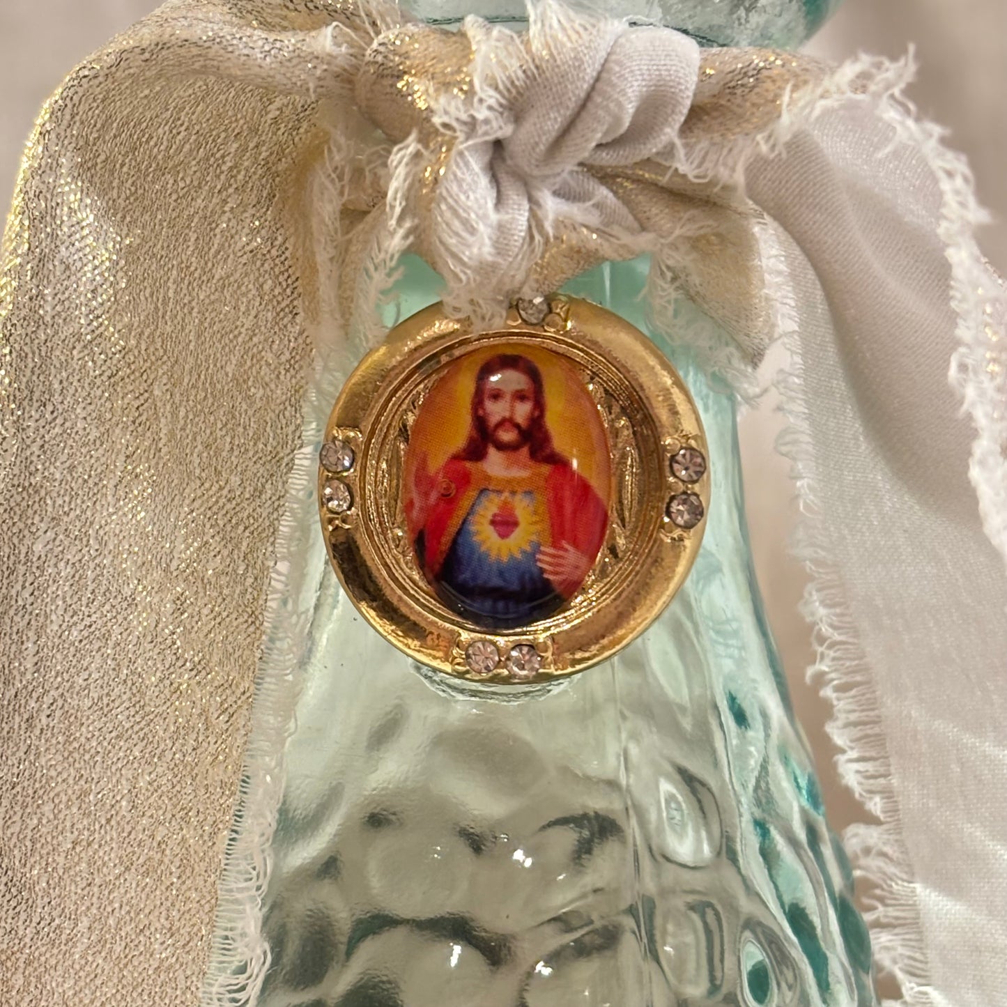 Holy Water Bottle with Sacred Heart of Jesus Charm