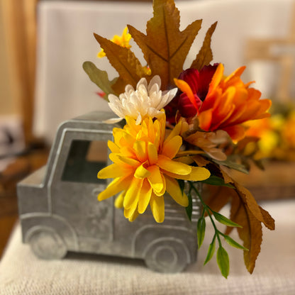 Fall Florals on Stained Wood Cross or Tin Truck with Fall Floral