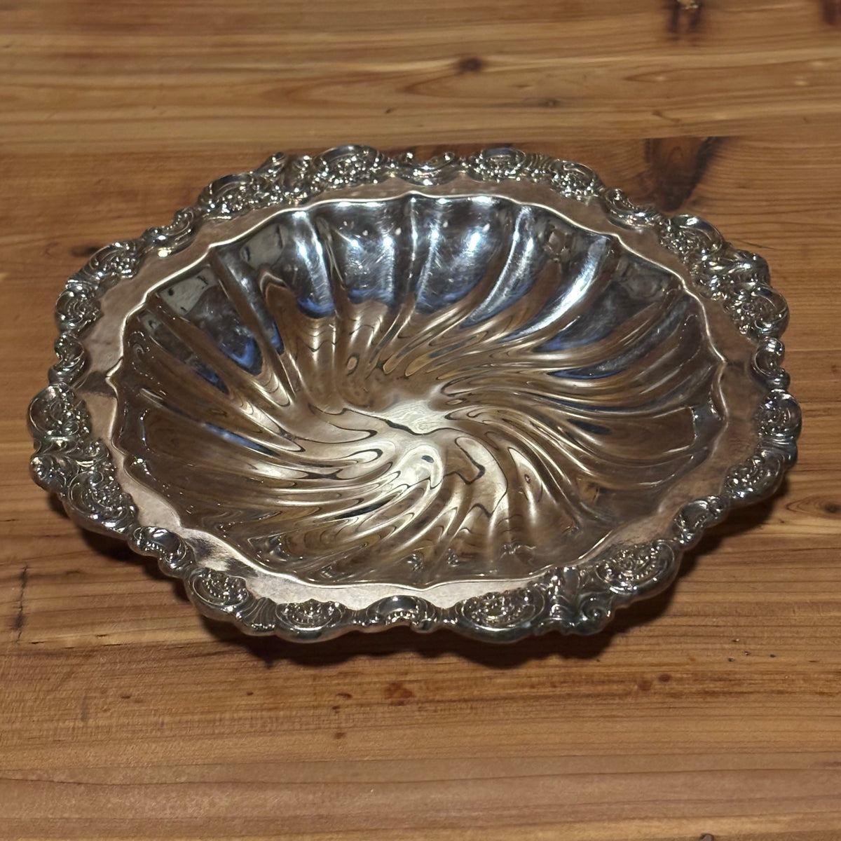 60s Wallace Baroque Silverplate Swirl Scalloped Bon Bon Serving Bowl