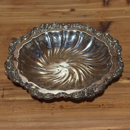 60s Wallace Baroque Silverplate Swirl Scalloped Bon Bon Serving Bowl