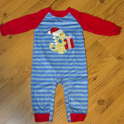 Infant Christmas Dinosaur Appliqué Romper 12 month