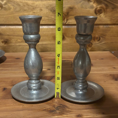 Pair of Vintage Pewter Candlesticks Candle Holders